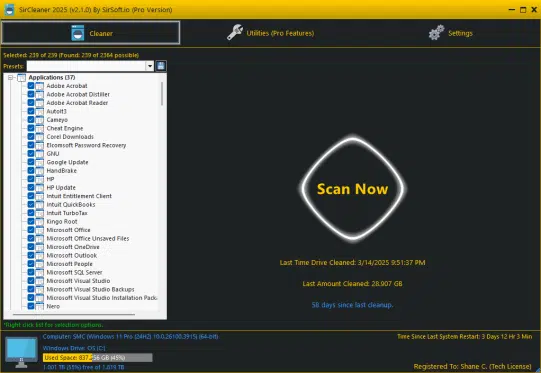SirCleaner Pre-Scan Main Screen 541x373