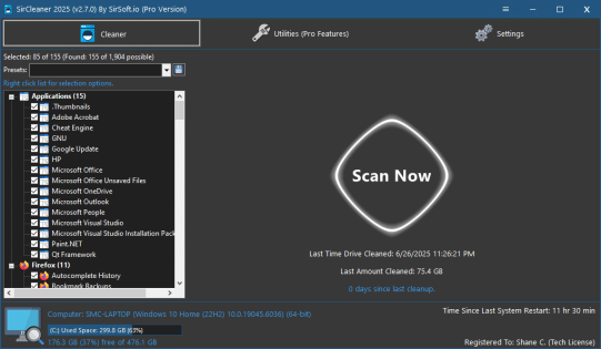 SirCleaner Pre-Scan Main Screen 541x315