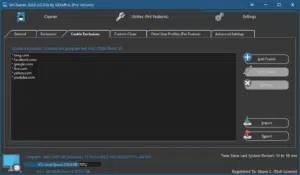 SirCleaner - Settings Cookie Exclusions Screen